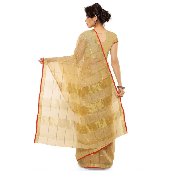 Women's Kota Doria Cotton Saree With Blouse (Chikoo,6-3 Mtrs) - Chikoo