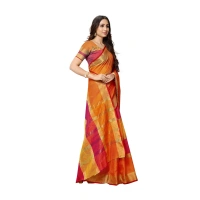 Women's Kota Doria Cotton Saree With Blouse (Orange,6-3 Mtrs) - Orange