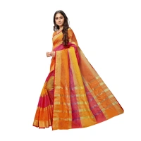 Women's Kota Doria Cotton Saree With Blouse (Orange,6-3 Mtrs) - Orange