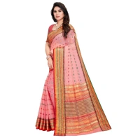 Women's Kota Doria Cotton Woven Butta Saree With Blouse (Pink, 5-6 Mtrs) - Pink