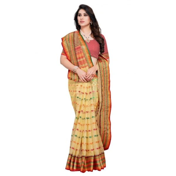 Women's Kota Doria Cotton Woven Butta Saree With Blouse (Beige, 5-6 Mtrs) - Beige