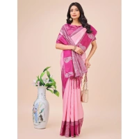 Generic Women's Lichi Silk Printed Saree With Unstitched Blouse 5.5Mtr (Light Pink) - Light Pink