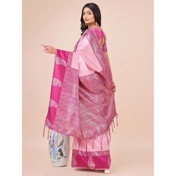 Generic Women's Lichi Silk Printed Saree With Unstitched Blouse 5.5Mtr (Light Pink) - Light Pink