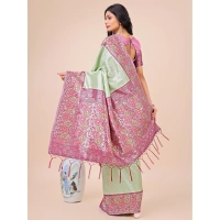 Generic Women's Lichi Silk Printed Saree With Unstitched Blouse 5.5Mtr (Olive Green) - Olive Green