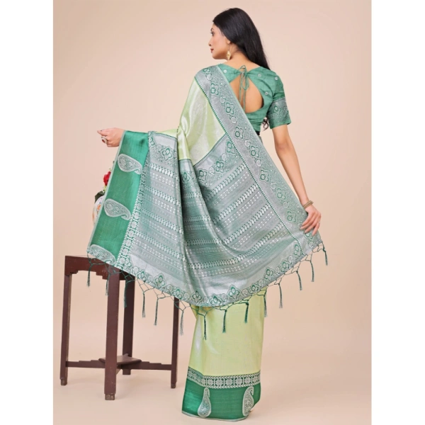 Generic Women's Lichi Silk Printed Saree With Unstitched Blouse 5.5Mtr (Light Green) - Light Green