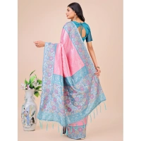 Generic Women's Lichi Silk Printed Saree With Unstitched Blouse 5.5Mtr (Pink) - Pink