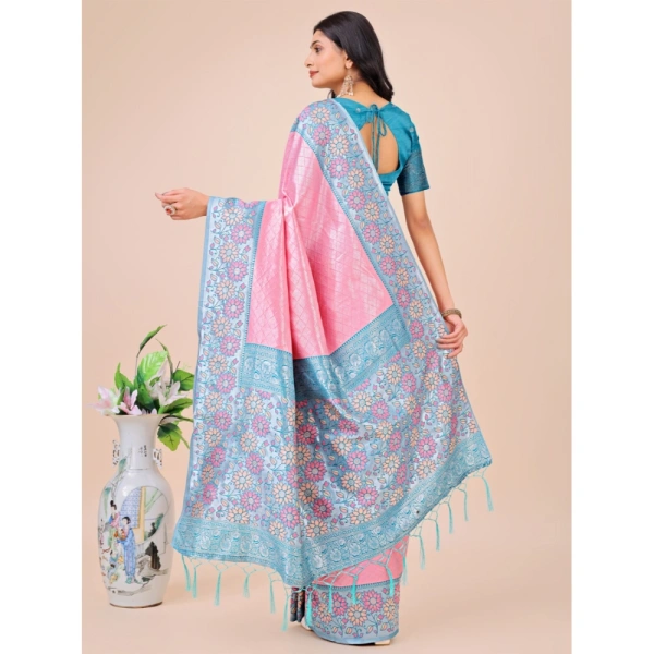 Generic Women's Lichi Silk Printed Saree With Unstitched Blouse 5.5Mtr (Pink) - Pink