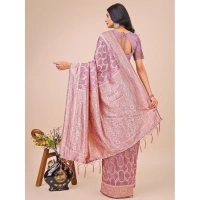 Generic Women's Linen Cotton Printed Saree With Unstitched Blouse 5.5Mtr (Purple) - Purple