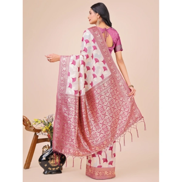 Generic Women's Linen Cotton Printed Saree With Unstitched Blouse 5.5Mtr (Magenta) - Magenta