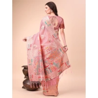 Generic Women's Linen Cotton Printed Saree With Unstitched Blouse 5.5Mtr (Pink) - Pink