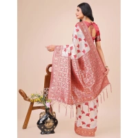 Generic Women's Linen Cotton Printed Saree With Unstitched Blouse 5.5Mtr (Maroon) - Maroon