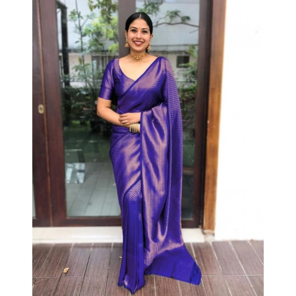 Shopnav Women's Litchi silk Printed Saree With Unstitched Blouse (Purple)