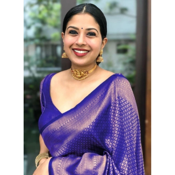 Shopnav Women's Litchi silk Printed Saree With Unstitched Blouse (Purple)