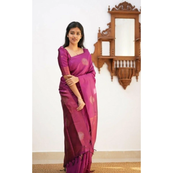 Shopnav Women's Litchi silk Printed Saree With Unstitched Blouse (Dark Pink)