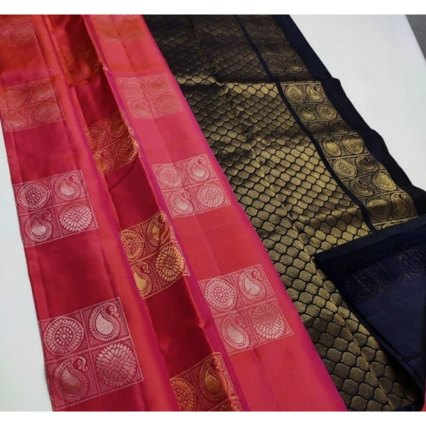 Shopnav Women's Litchi silk Printed Saree With Unstitched Blouse (Red)