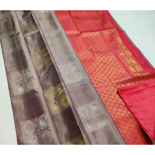 Shopnav Women's Litchi silk Printed Saree With Unstitched Blouse (Brown With Orange)