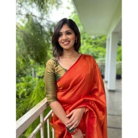Shopnav Women's Litchi silk Printed Saree With Unstitched Blouse (Red)