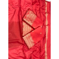 Shopnav Women's Litchi silk Printed Saree With Unstitched Blouse (Red)