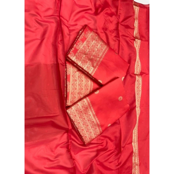Shopnav Women's Litchi silk Printed Saree With Unstitched Blouse (Red)