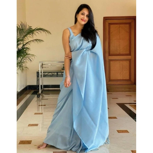 Shopnav Women's Litchi silk Printed Saree With Unstitched Blouse (Light Blue)