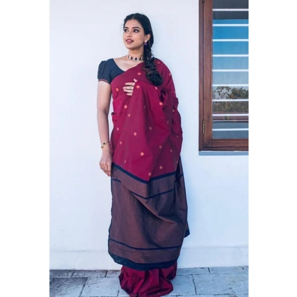 Shopnav Women's Litchi silk Printed Saree With Unstitched Blouse (Red)