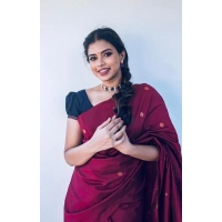 Shopnav Women's Litchi silk Printed Saree With Unstitched Blouse (Red)