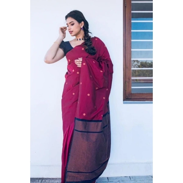 Shopnav Women's Litchi silk Printed Saree With Unstitched Blouse (Red)