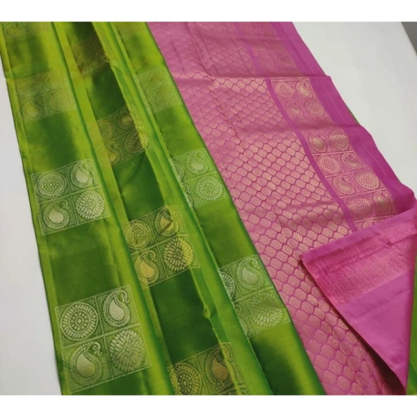 Shopnav Women's Litchi silk Printed Saree With Unstitched Blouse (Green With Pink)