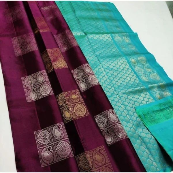 Shopnav Women's Litchi silk Printed Saree With Unstitched Blouse (Maroon With Turquise Green)