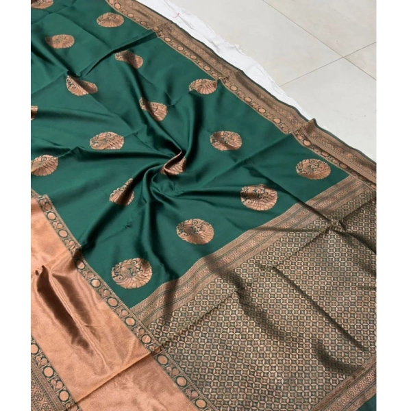 Shopnav Women's Litchi silk Printed Saree With Unstitched Blouse (Green)