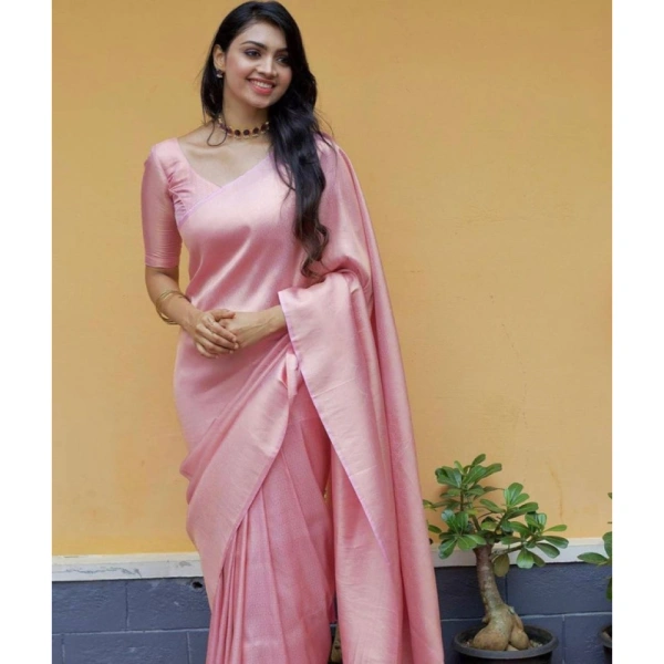 Shopnav Women's Litchi silk Printed Saree With Unstitched Blouse (Light Pink)