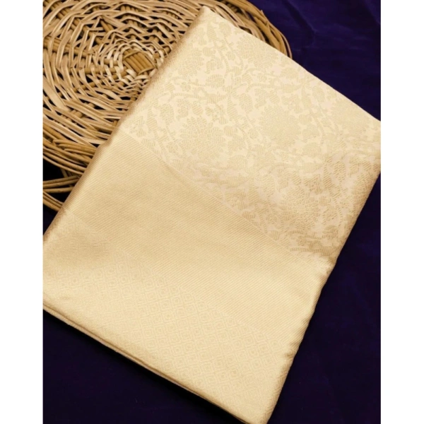 Shopnav Women's Litchi silk Printed Saree With Unstitched Blouse (Gold)