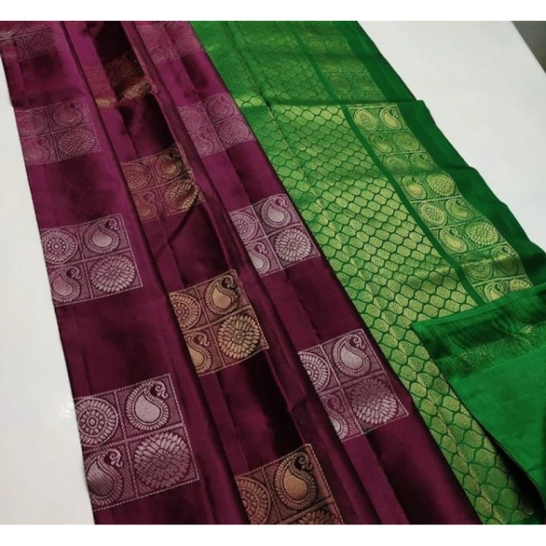Shopnav Women's Litchi silk Printed Saree With Unstitched Blouse (Brown With Green)