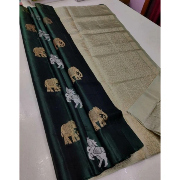 Shopnav Women's Litchi silk Printed Saree With Unstitched Blouse (Green)