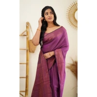 Shopnav Women's Litchi silk Printed Saree With Unstitched Blouse (Purple)