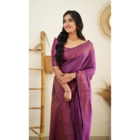 Shopnav Women's Litchi silk Printed Saree With Unstitched Blouse (Purple)