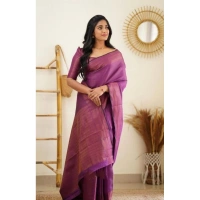Shopnav Women's Litchi silk Printed Saree With Unstitched Blouse (Purple)
