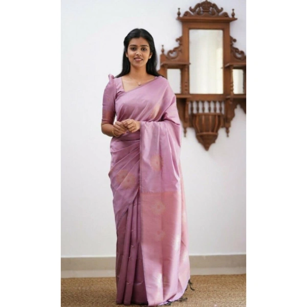 Shopnav Women's Litchi silk Printed Saree With Unstitched Blouse (Light Pink)