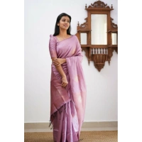 Shopnav Women's Litchi silk Printed Saree With Unstitched Blouse (Light Pink)