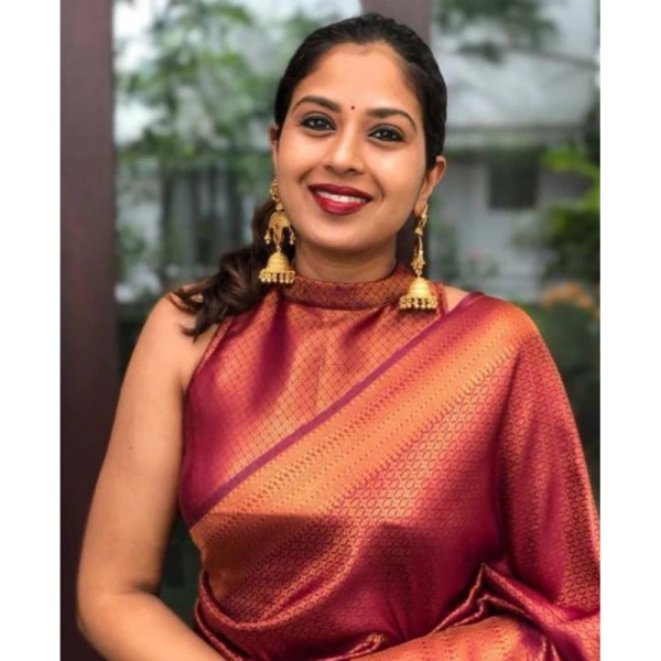 Shopnav Women's Litchi silk Printed Saree With Unstitched Blouse (Red)