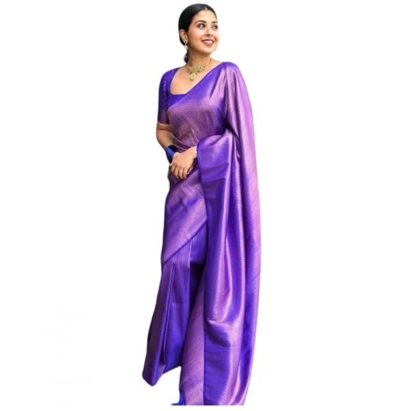 Shopnav Women's Litchi silk Printed Saree With Unstitched Blouse (Purple)