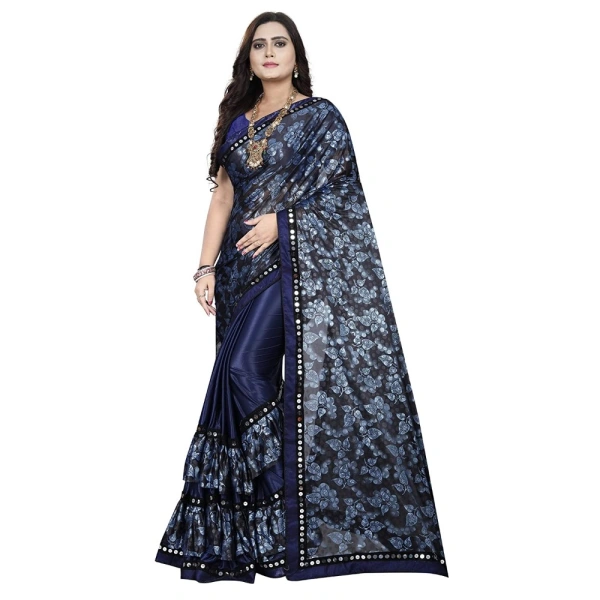 Women's Lycra Blend Saree with Blouse (Blue, 5-6 Mtrs) - Blue