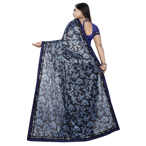 Women's Lycra Blend Saree with Blouse (Blue, 5-6 Mtrs) - Blue