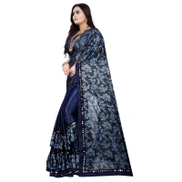 Women's Lycra Blend Saree with Blouse (Blue, 5-6 Mtrs) - Blue