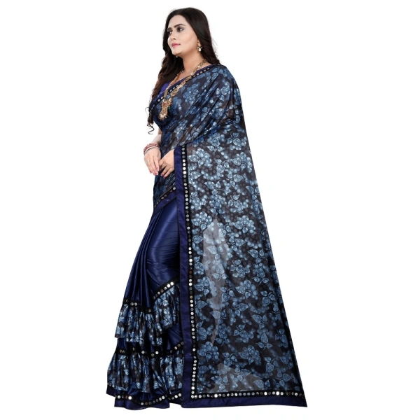 Women's Lycra Blend Saree with Blouse (Blue, 5-6 Mtrs) - Blue
