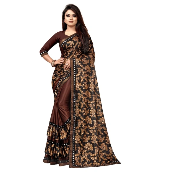Women's Lycra Blend Saree with Blouse (Coffee, 5-6 Mtrs) - Coffee