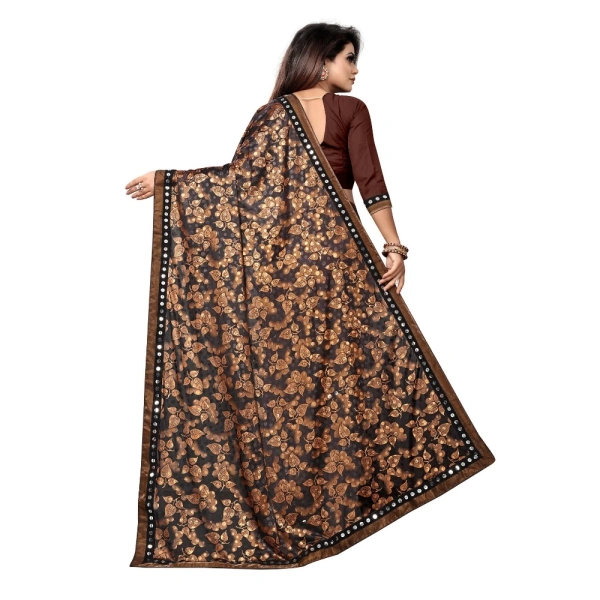 Women's Lycra Blend Saree with Blouse (Coffee, 5-6 Mtrs) - Coffee