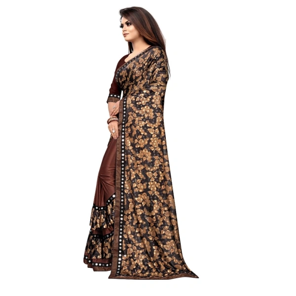 Women's Lycra Blend Saree with Blouse (Coffee, 5-6 Mtrs) - Coffee