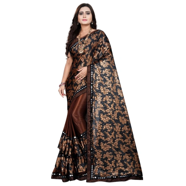 Women's Lycra Blend Saree with Blouse (Coffee, 5-6 Mtrs) - Coffee