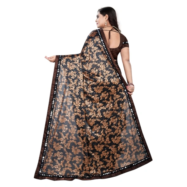 Women's Lycra Blend Saree with Blouse (Coffee, 5-6 Mtrs) - Coffee